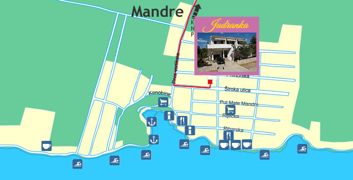 Mapa města Mandre Pag